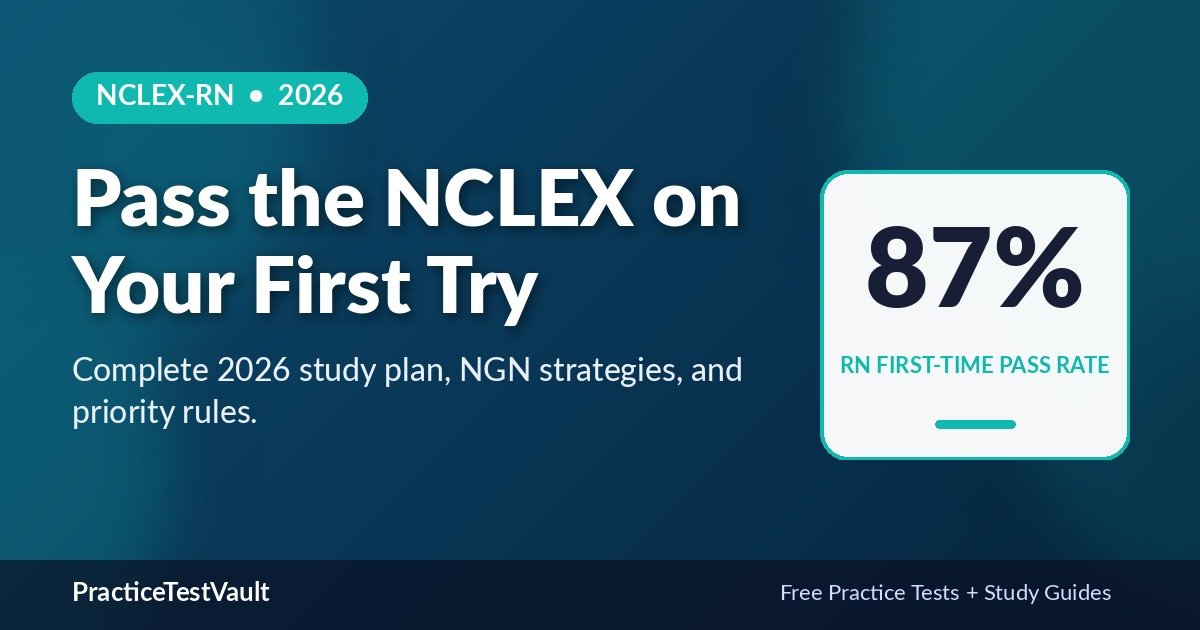 NCLEX-RN 2026 study guide hero image showing 87 percent first-time pass rate